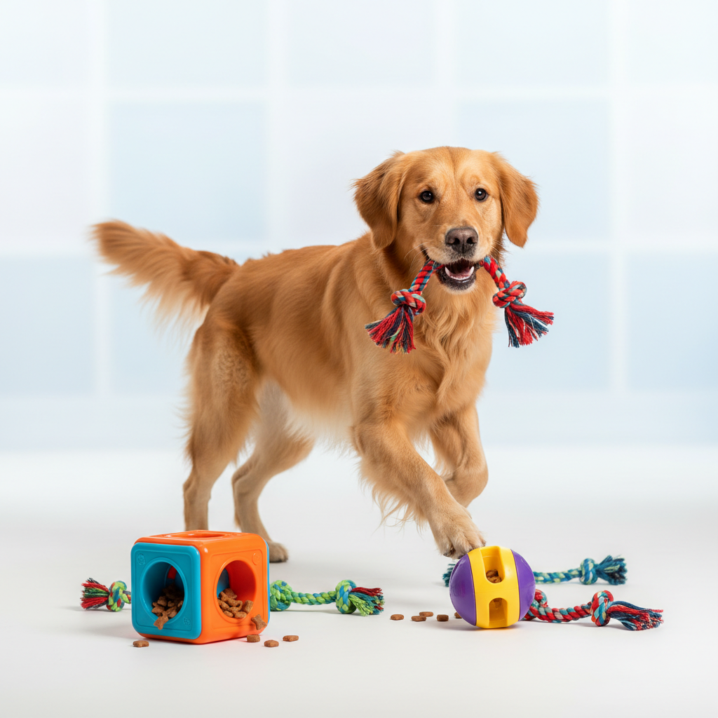 Dog with interactive toys